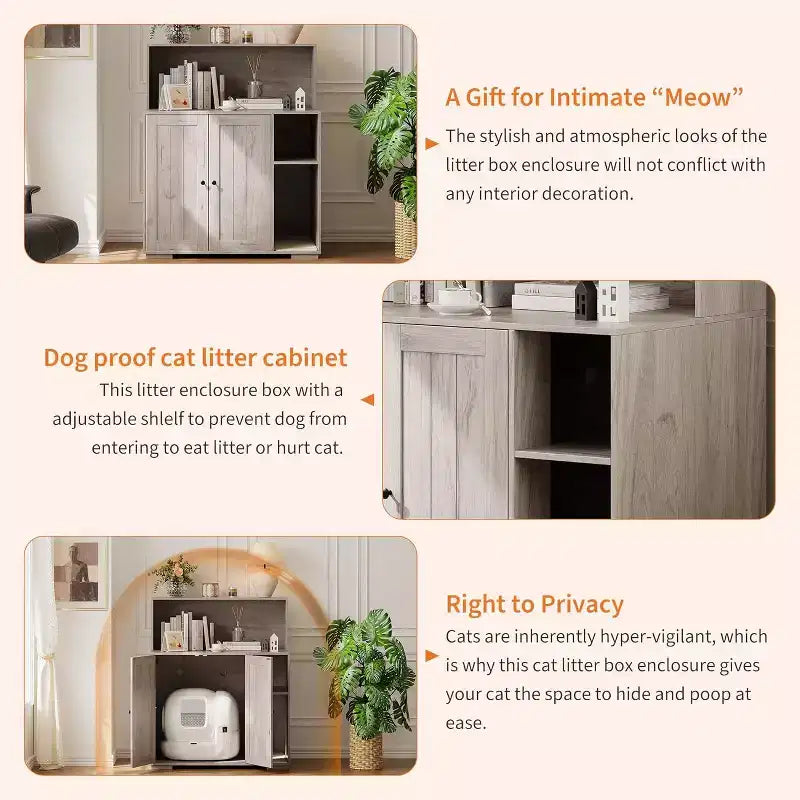 DobleePy Grande Chatière Meuble avec Tapis à Griffer, Cache Litière Anti-Chien pour Litières Autonettoyantes, Meuble de Salon