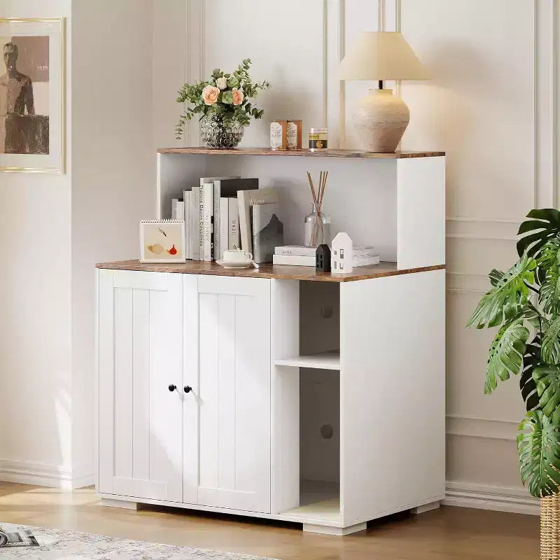 DobleePy Grande Chatière Meuble avec Tapis à Griffer, Cache Litière Anti-Chien pour Litières Autonettoyantes, Meuble de Salon