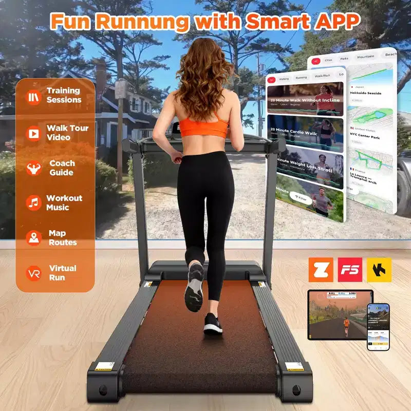 Tapis roulant 3.55HP en liquidation avec inclinaison de 10%, capacité de 320lb, pliable, tapis de course domestique 7.5MPH, 71 programmes intelligents, contrôle par APP, pour la course et la marche, avec genouillères gratuites