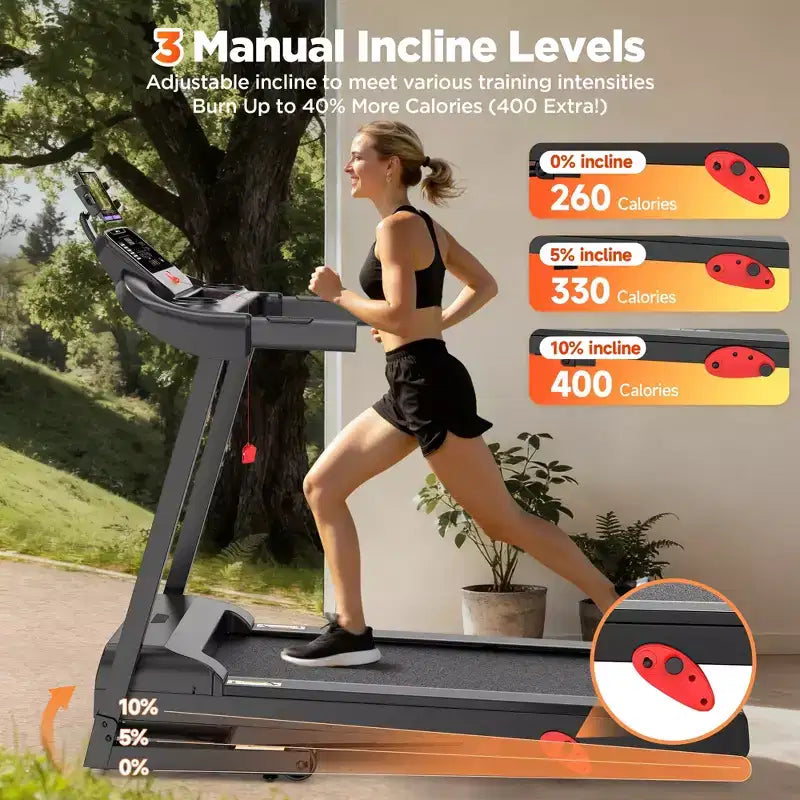 Tapis roulant 3.55HP en liquidation avec inclinaison de 10%, capacité de 320lb, pliable, tapis de course domestique 7.5MPH, 71 programmes intelligents, contrôle par APP, pour la course et la marche, avec genouillères gratuites