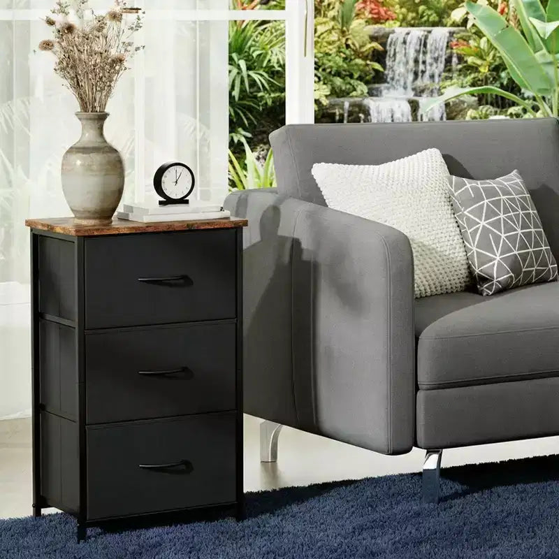 COZONY 3 Drawer Dresser with Fabric Bins, Compact Wood Grain Storage Organizer for Bedroom, Closet, Entryway