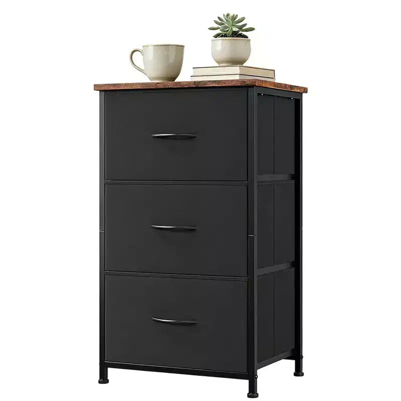 COZONY 3 Drawer Dresser with Fabric Bins, Compact Wood Grain Storage Organizer for Bedroom, Closet, Entryway