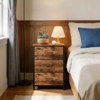 COZONY 3 Drawer Dresser with Fabric Bins, Compact Wood Grain Storage Organizer for Bedroom, Closet, Entryway