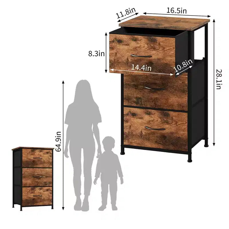 COZONY 3 Drawer Dresser with Fabric Bins, Compact Wood Grain Storage Organizer for Bedroom, Closet, Entryway