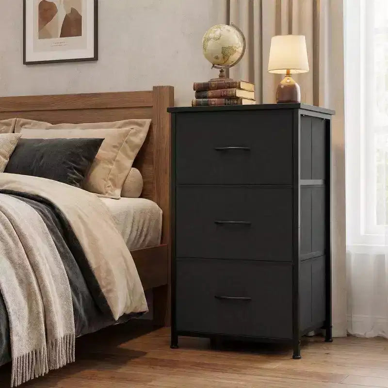 COZONY 3 Drawer Dresser with Fabric Bins, Compact Wood Grain Storage Organizer for Bedroom, Closet, Entryway