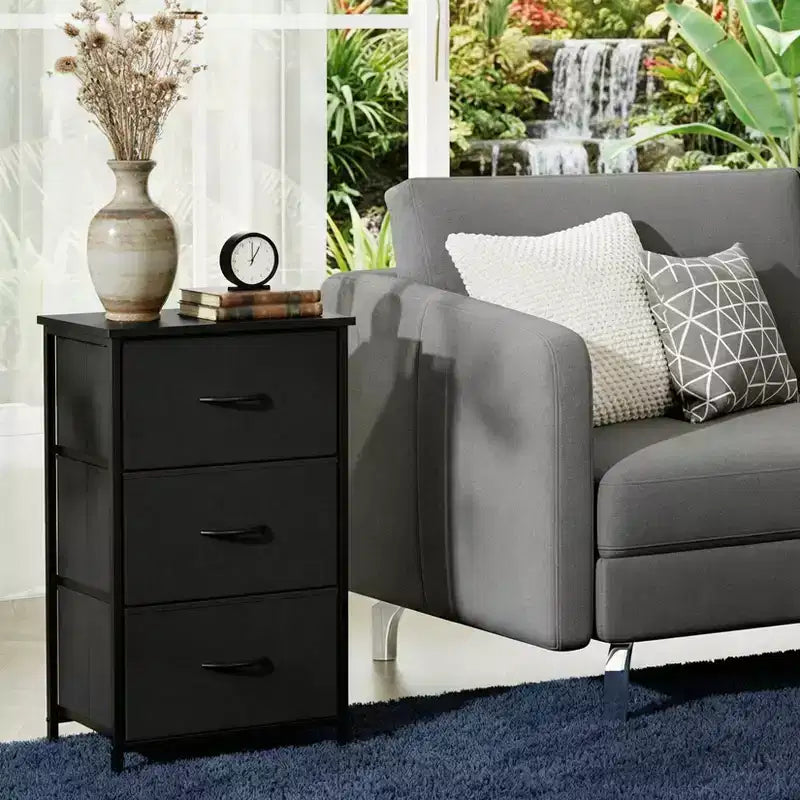COZONY 3 Drawer Dresser with Fabric Bins, Compact Wood Grain Storage Organizer for Bedroom, Closet, Entryway