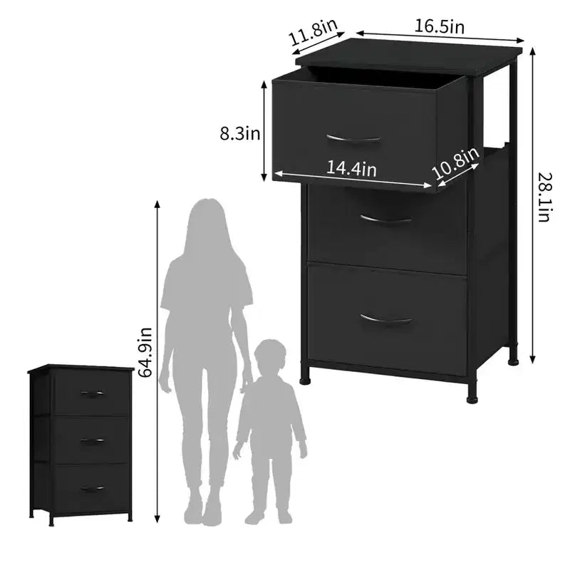 COZONY 3 Drawer Dresser with Fabric Bins, Compact Wood Grain Storage Organizer for Bedroom, Closet, Entryway