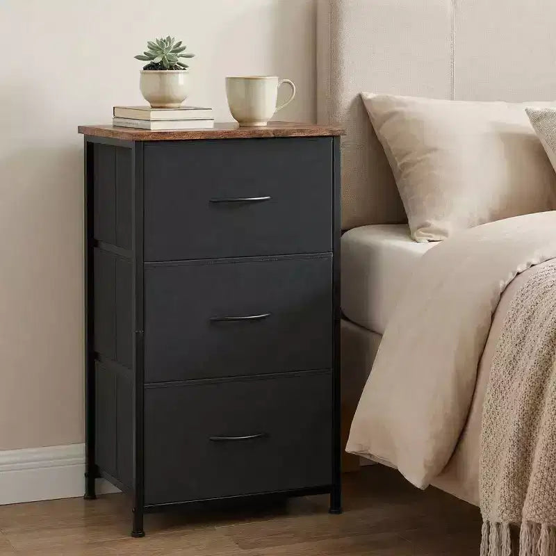 COZONY 3 Drawer Dresser with Fabric Bins, Compact Wood Grain Storage Organizer for Bedroom, Closet, Entryway