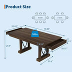 Table de salle à manger élégante et durable pour la maison et le restaurant, plateau rectangulaire épais, piétement double colonne robuste, idéale pour les espaces de repas modernes
