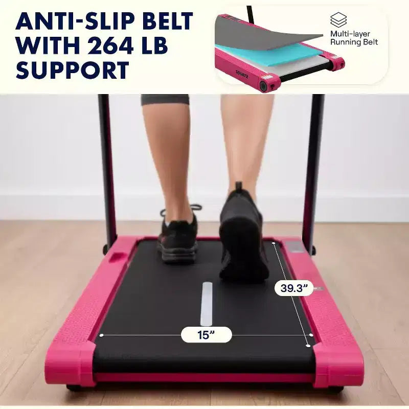 Tapis de marche 2-en-1 Squatz avec plaques vibrantes et guidon rose