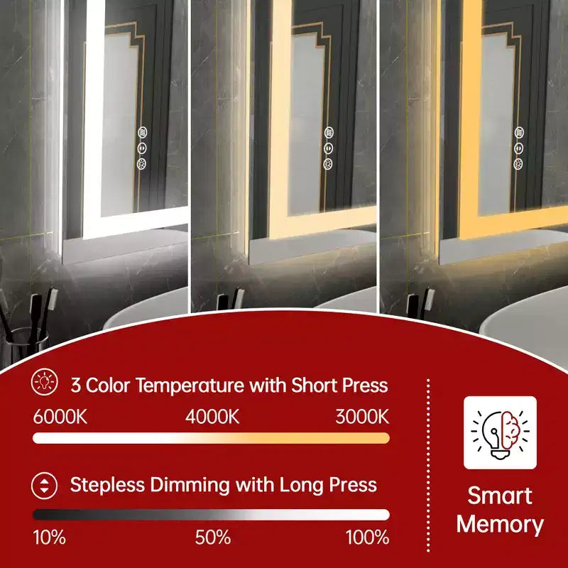 SUMERAIN 20x28 LED Bathroom Mirror with Dimmable Touch Control, Anti-Fog ETL Wall Vanity Mirror