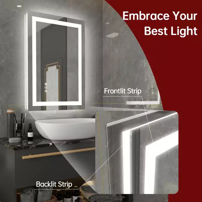 SUMERAIN 20x28 LED Bathroom Mirror with Dimmable Touch Control, Anti-Fog ETL Wall Vanity Mirror