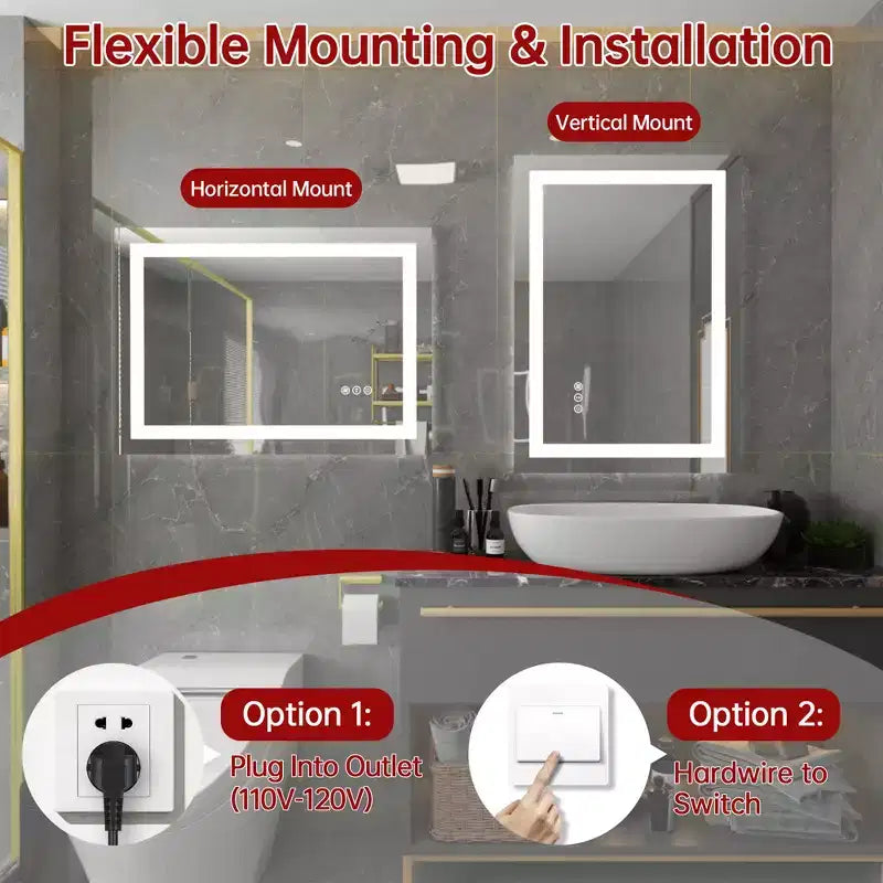 SUMERAIN 20x28 LED Bathroom Mirror with Dimmable Touch Control, Anti-Fog ETL Wall Vanity Mirror