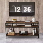 Meuble TV rustique marron de 58 pouces – pour téléviseurs jusqu'à 65 pouces, support à quatre tubes, étagères de rangement ouvertes, meuble de divertissement robuste pour salon et chambre