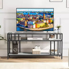 Meuble TV rustique marron de 58 pouces – pour téléviseurs jusqu'à 65 pouces, support à quatre tubes, étagères de rangement ouvertes, meuble de divertissement robuste pour salon et chambre