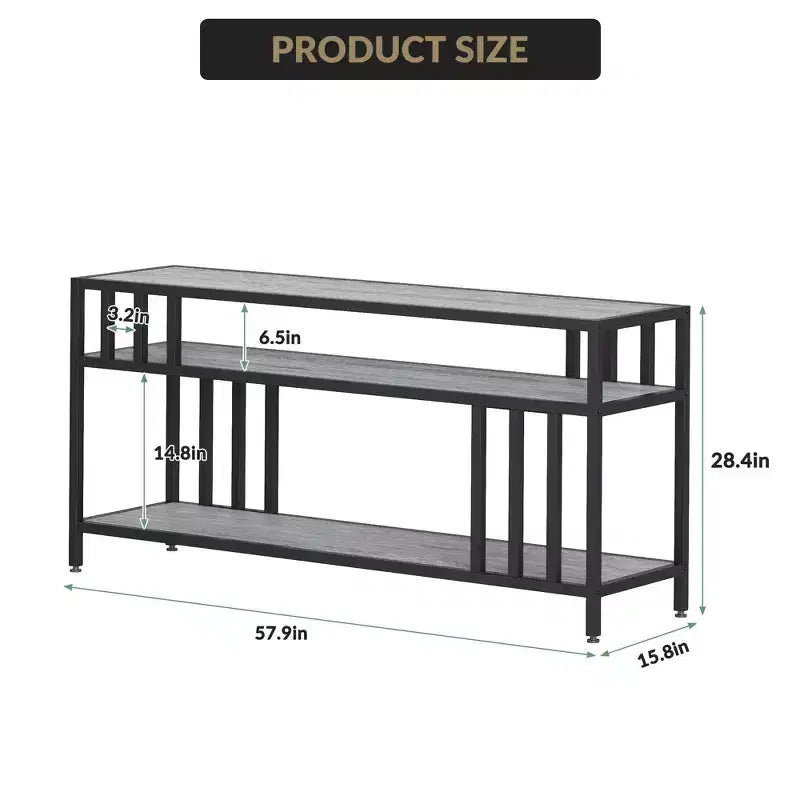 Meuble TV rustique marron de 58 pouces – pour téléviseurs jusqu'à 65 pouces, support à quatre tubes, étagères de rangement ouvertes, meuble de divertissement robuste pour salon et chambre