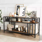 Meuble TV rustique marron de 58 pouces – pour téléviseurs jusqu'à 65 pouces, support à quatre tubes, étagères de rangement ouvertes, meuble de divertissement robuste pour salon et chambre