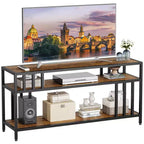 Meuble TV rustique marron de 58 pouces – pour téléviseurs jusqu'à 65 pouces, support à quatre tubes, étagères de rangement ouvertes, meuble de divertissement robuste pour salon et chambre
