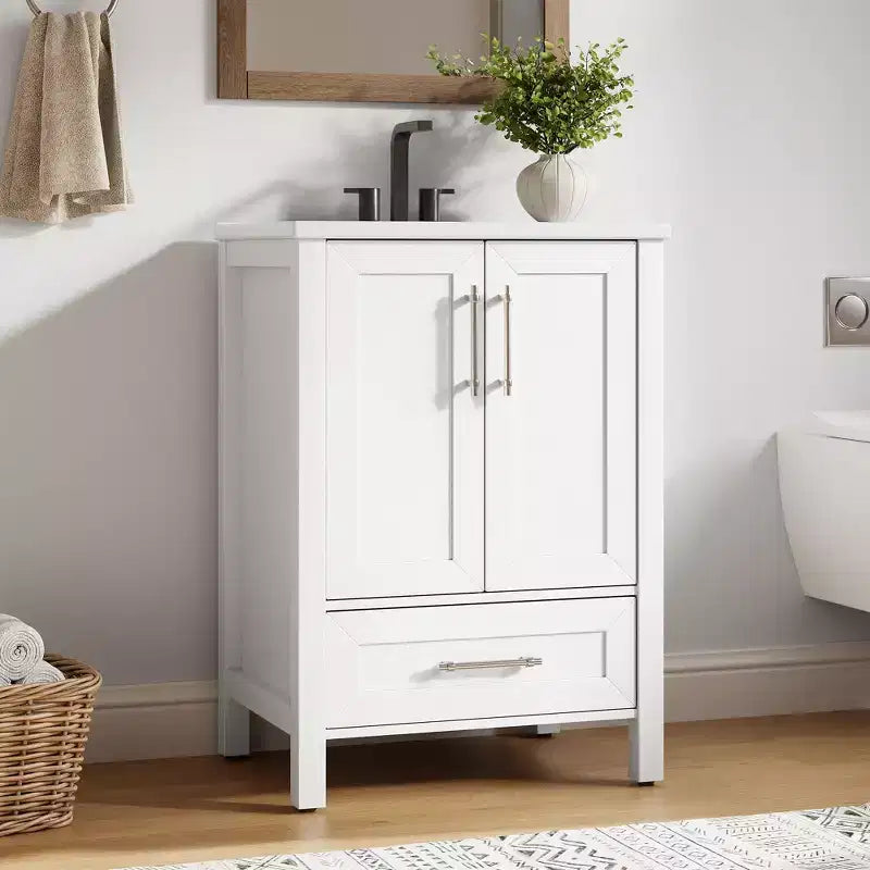 Meuble sous-vasque de salle de bain avec évier en céramique, meuble de rangement avec tiroir, 2 portes à fermeture douce, plan intégré pour salle de bain