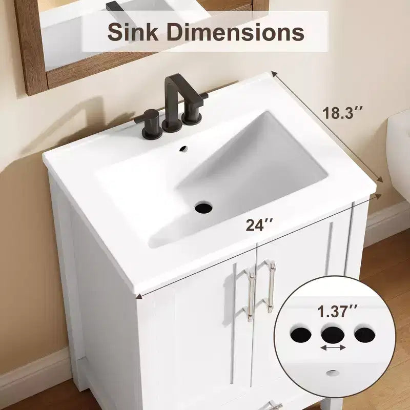 Meuble sous-vasque de salle de bain avec évier en céramique, meuble de rangement avec tiroir, 2 portes à fermeture douce, plan intégré pour salle de bain