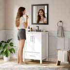 Meuble sous-vasque de salle de bain avec évier en céramique, meuble de rangement avec tiroir, 2 portes à fermeture douce, plan intégré pour salle de bain