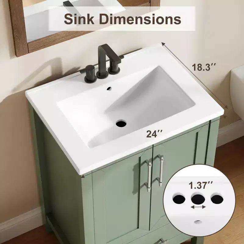 Meuble sous-vasque de salle de bain avec évier en céramique, meuble de rangement avec tiroir, 2 portes à fermeture douce, plan intégré pour salle de bain