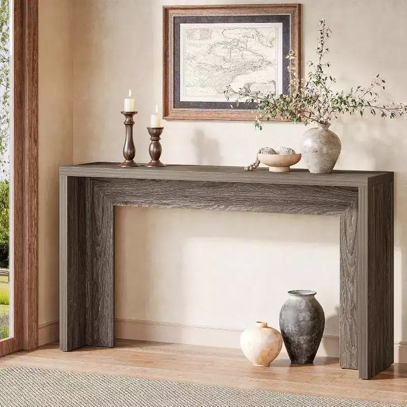 Lantine Farmhouse Console Table, 55-Inch Wooden Sofa Table with Storage for Entryway, Foyer, Hallway, Living Room, Easy Assembly (Gray)