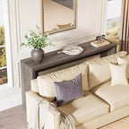 Console de ferme Lantine, table de canapé en bois de 140 cm avec rangement pour entrée, foyer, couloir, salon, assemblage facile (gris)