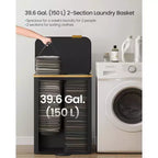 SONGMICS Panier à Linge, Trieur de Linge avec Couvercle, Bac de Rangement, Sacs Amovibles, Cadre en Bambou, 2 Sections, 150 L