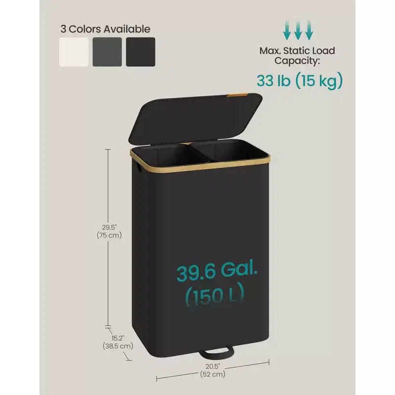 SONGMICS Panier à Linge, Trieur de Linge avec Couvercle, Bac de Rangement, Sacs Amovibles, Cadre en Bambou, 2 Sections, 150 L
