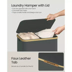 SONGMICS Panier à Linge, Trieur de Linge avec Couvercle, Bac de Rangement, Sacs Amovibles, Cadre en Bambou, 2 Sections, 150 L