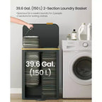 SONGMICS Panier à Linge, Trieur de Linge avec Couvercle, Bac de Rangement, Sacs Amovibles, Cadre en Bambou, 2 Sections, 150 L