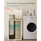 SONGMICS Panier à Linge, Trieur de Linge avec Couvercle, Bac de Rangement, Sacs Amovibles, Cadre en Bambou, 2 Sections, 150 L