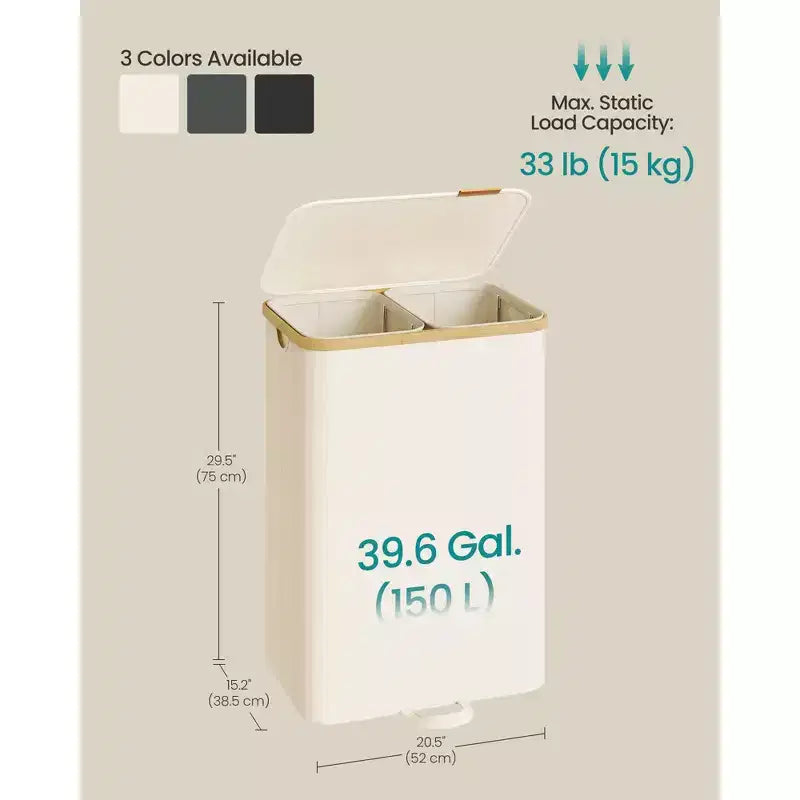SONGMICS Panier à Linge, Trieur de Linge avec Couvercle, Bac de Rangement, Sacs Amovibles, Cadre en Bambou, 2 Sections, 150 L