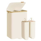 SONGMICS Laundry Hamper, Laundry Sorter with Lid, Storage Basket Bin, Removable Liners, Bamboo Frame, 2 Sections, 39.6 Gal. (150 L)