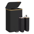 SONGMICS Panier à Linge, Trieur de Linge avec Couvercle, Bac de Rangement, Sacs Amovibles, Cadre en Bambou, 2 Sections, 150 L
