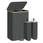 SONGMICS Panier à Linge, Trieur de Linge avec Couvercle, Bac de Rangement, Sacs Amovibles, Cadre en Bambou, 2 Sections, 150 L