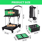 Chariot de courses pliable avec 1 caisse de rangement, chariot d'épicerie pliable à roulettes
