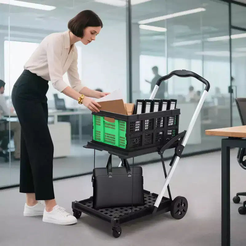 Chariot de courses pliable avec 1 caisse de rangement, chariot d'épicerie pliable à roulettes