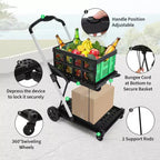 Chariot de courses pliable avec 1 caisse de rangement, chariot d'épicerie pliable à roulettes