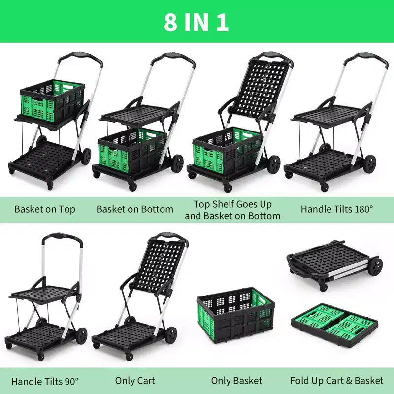 Chariot de courses pliable avec 1 caisse de rangement, chariot d'épicerie pliable à roulettes