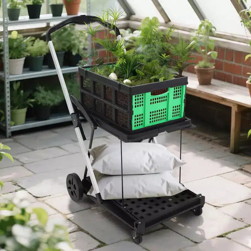 Chariot de courses pliable avec 1 caisse de rangement, chariot d'épicerie pliable à roulettes