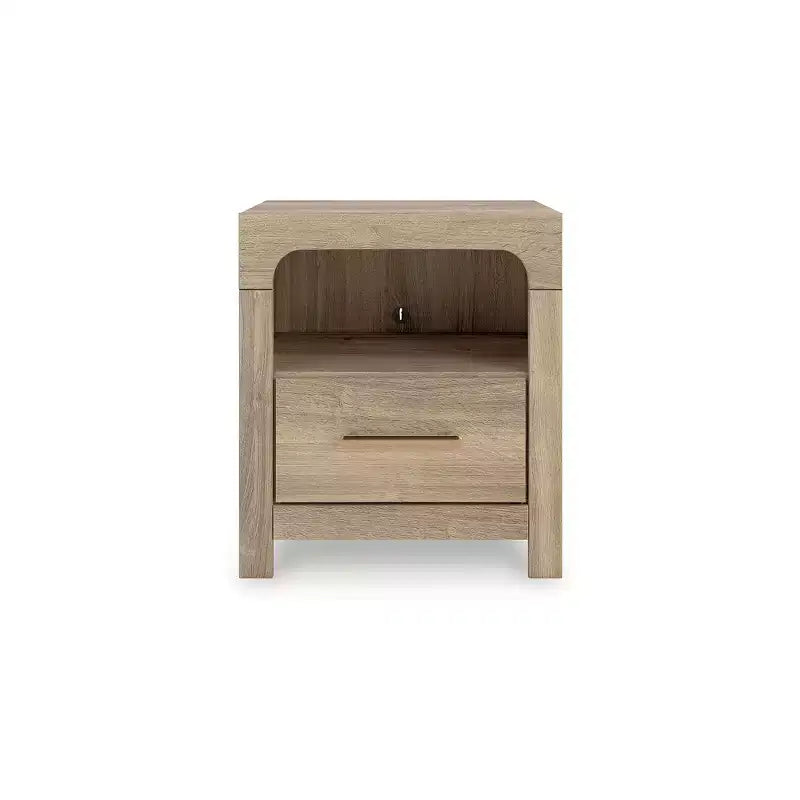 Signature Design by Ashley Prandefort Table de chevet à un tiroir avec étagère ouverte et chargement USB, grain de chêne répliqué, finition marron clair