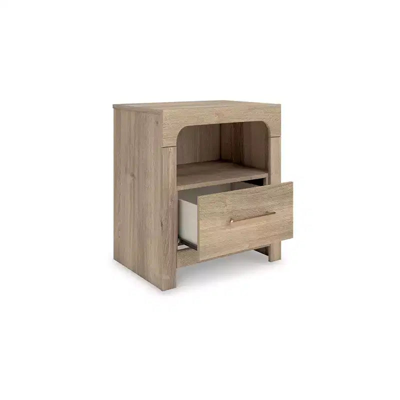 Signature Design by Ashley Prandefort Table de chevet à un tiroir avec étagère ouverte et chargement USB, grain de chêne répliqué, finition marron clair
