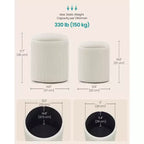 SONGMICS Tabouret de Coiffeuse, Lot de 2, Pouf Rond de Rangement, Petite Table Basse Pouf, Repose-Pieds, Couvercle Amovible, Assemblage Facile, Velours, Blanc Crème