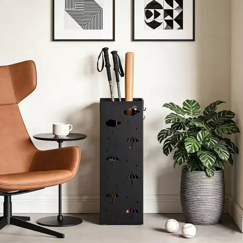 Range-parapluies, Support de parapluies pour entrée, Porte-parapluies en acier autoportant, pour cannes et bâtons de marche, avec plateau égouttoir amovible