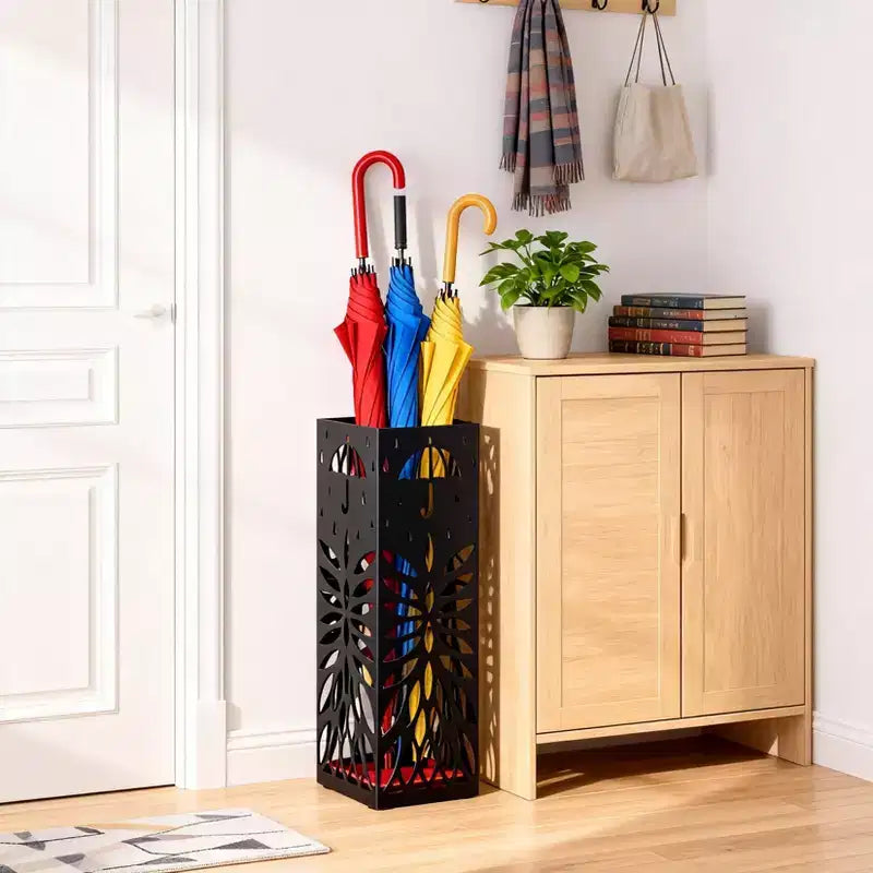 Range-parapluies, Support de parapluies pour entrée, Porte-parapluies en acier autoportant, pour cannes et bâtons de marche, avec plateau égouttoir amovible