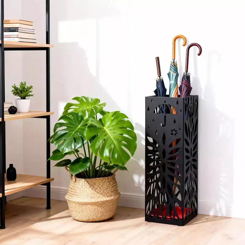 Range-parapluies, Support de parapluies pour entrée, Porte-parapluies en acier autoportant, pour cannes et bâtons de marche, avec plateau égouttoir amovible