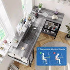 Bureau d'angle en L, Bureau de jeu réversible avec support d'écran et étagères de rangement, pour la maison, Bureau d'ordinateur