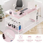 Bureau d'angle en L, Bureau de jeu réversible avec support d'écran et étagères de rangement, pour la maison, Bureau d'ordinateur